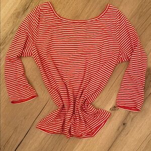 J. Crew Red and White Fitted Ruched Blouse